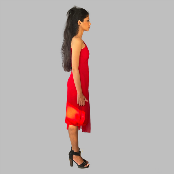 One sleeve stylish red dress