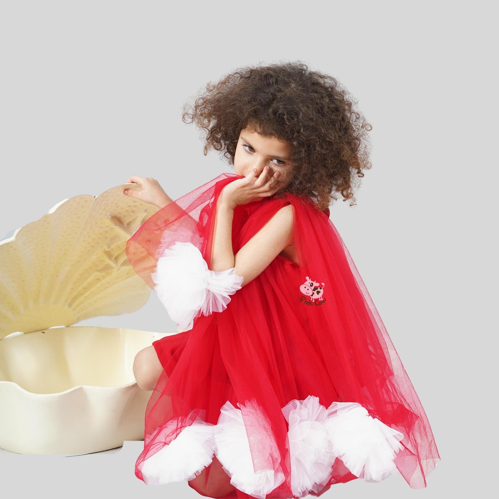 RED POMPOM FLARED KNEE LENGTH DRESS – Pinkcow Designs Private Limited