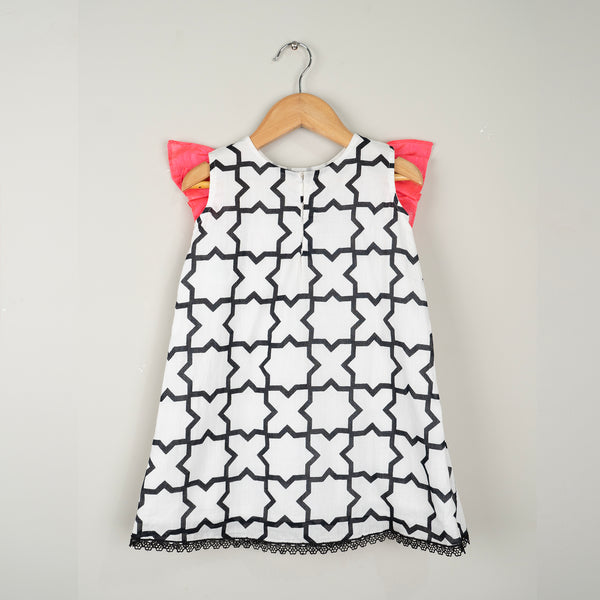 COTTON PRINTED DRESS WITH FRILL CHEST