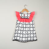 Cotton printed dress with frill chest
