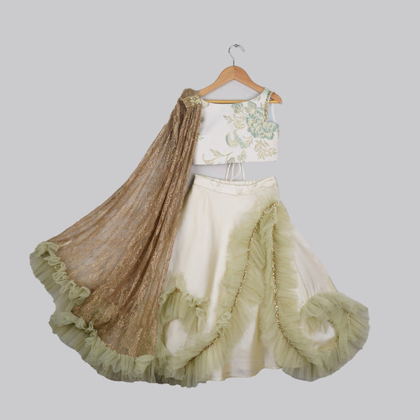 BROCADE GHAGRA CHOLI WITH FRILL AT BOTTOMS