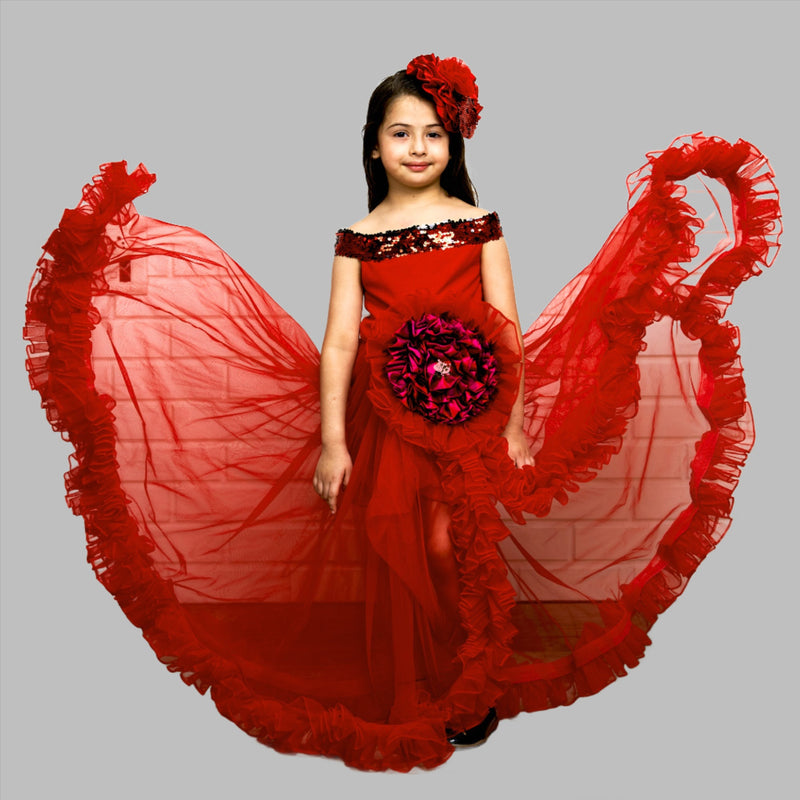 Buy Pink Organza Embroidered Chain Frill Gown For Girls by Merge Design  Online at Aza Fashions.