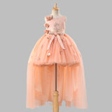 Mini me Asymmetrical Peach Brocade Gown
