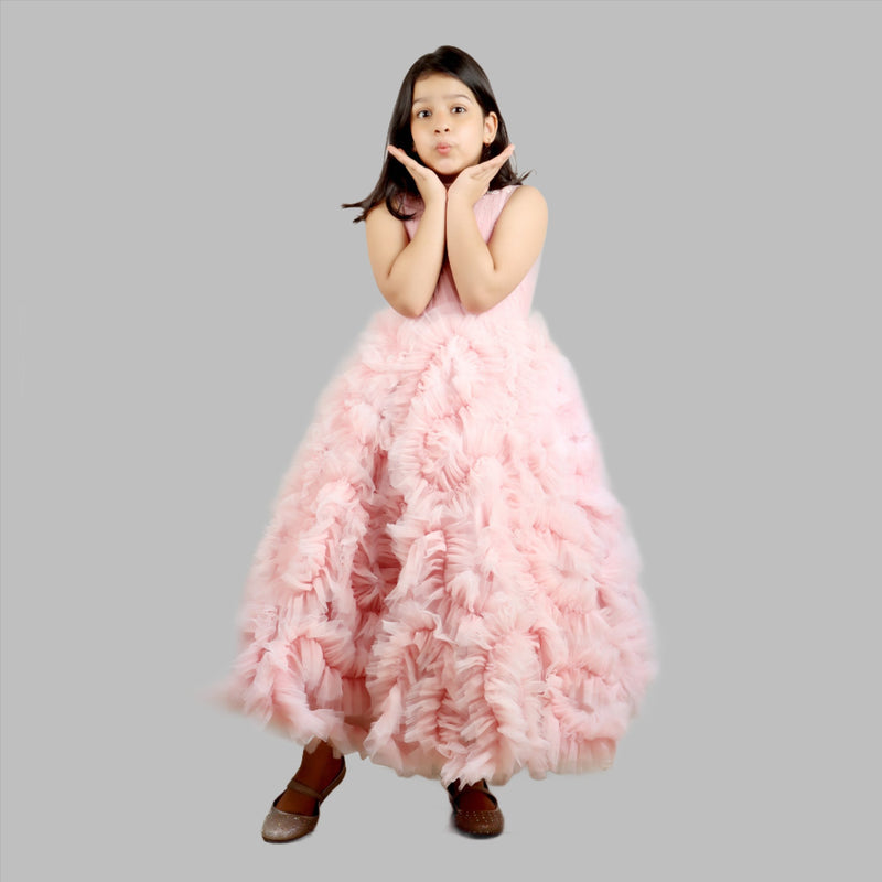 Pink Butterfly Ruffle Gown