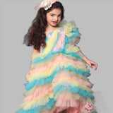 MULTICOLOURED FRILLY LAYERED GOWN