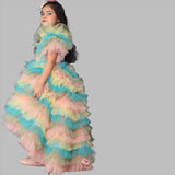 MULTICOLOURED FRILLY LAYERED GOWN