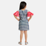 Pink Frilled Sleeve with Lace and Checkered Body Aline Dress