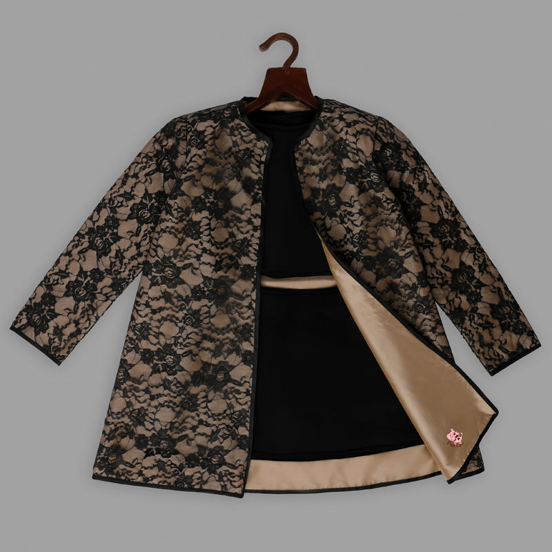 Reversable jacket in black and gold lace