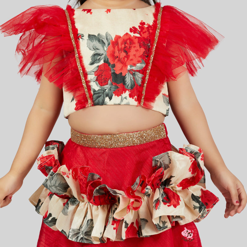 RED FLORAL FRILLY GHAGHRA CHOLI