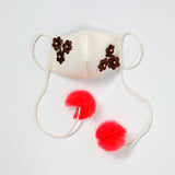 White Scuba with Brown Flowers and Pink Pompom - Pack of Three