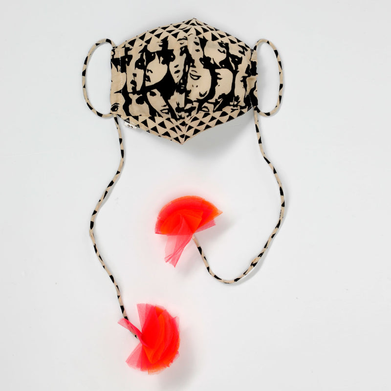 Adjustable String Mask with Face Print and Pompom - Pack of Three