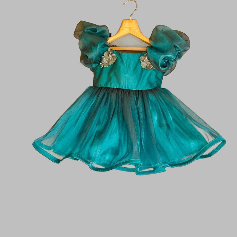 Teal colour classic organza dress