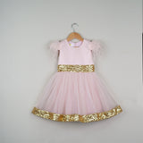 Baby pink dress with golden sequin