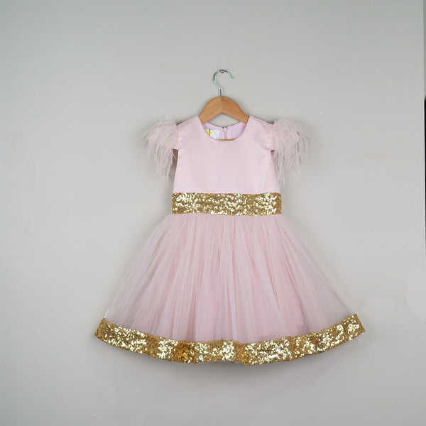 BABY PINK DRESS WITH GOLDEN SEQUIN