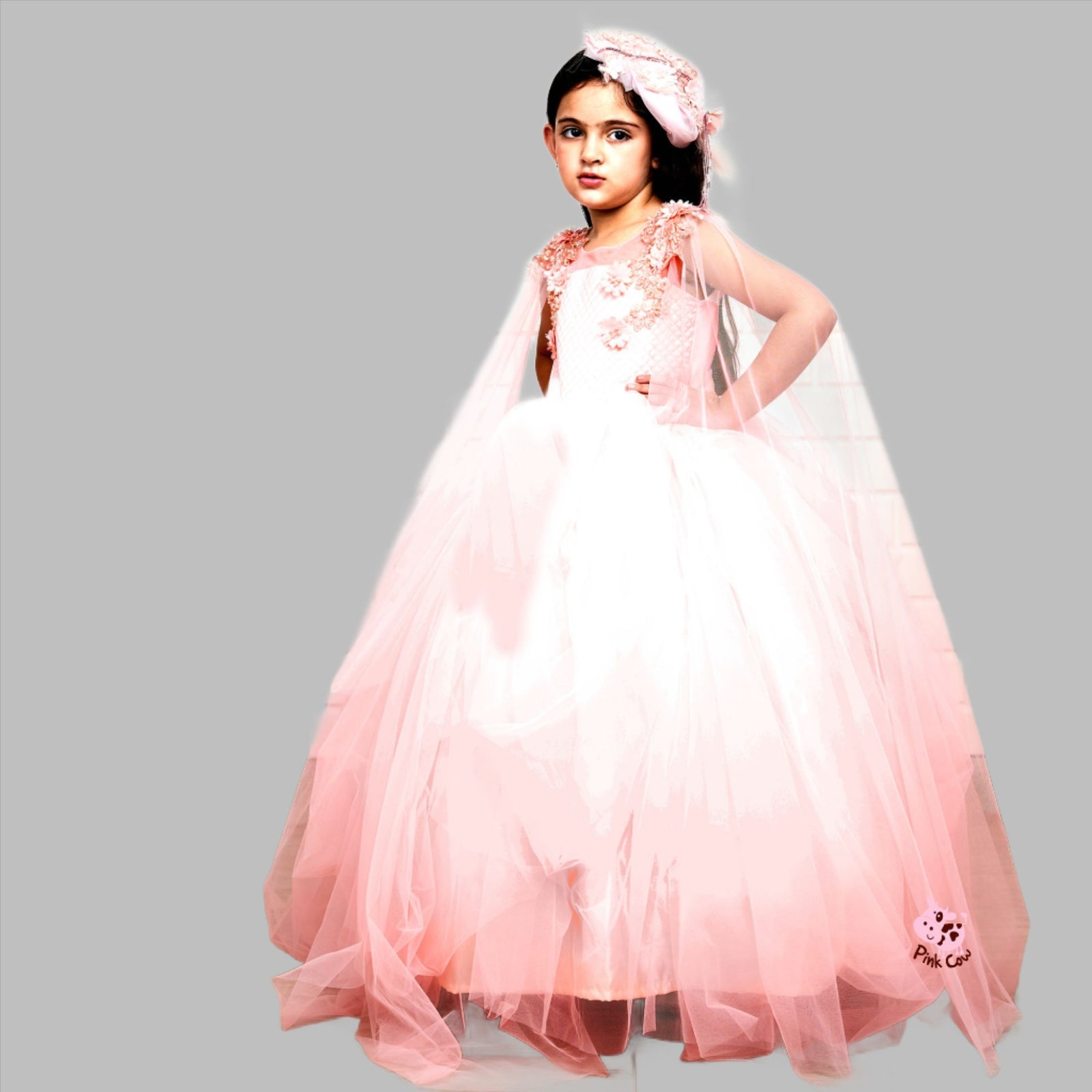 pink cow dresses Kid couture peach shear gown – Pinkcow Designs Private Limited