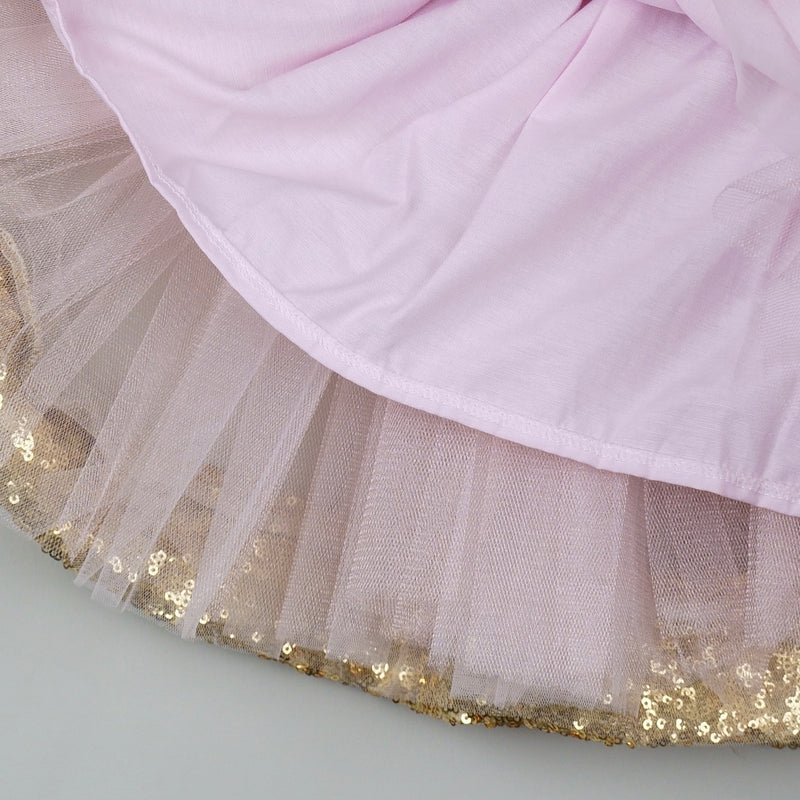 Baby pink dress with golden sequin