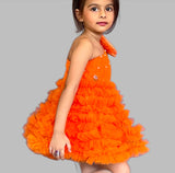 Swirly One Shoulder Orange Dress