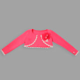 Girls Shrug in Pink Scuba Lace and Embellished with Hand made Flower