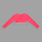 Girls Shrug in Pink Scuba Lace and Embellished with Hand made Flower